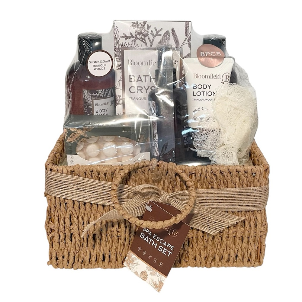 Bloomfield 8-Piece Tranquil Woods Spa Escape Bath & Body Gift Set & Woven Basket